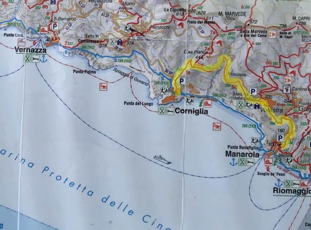 Map of hiking trails in Cinque Terre Italy - perfect for solo travel to Italy