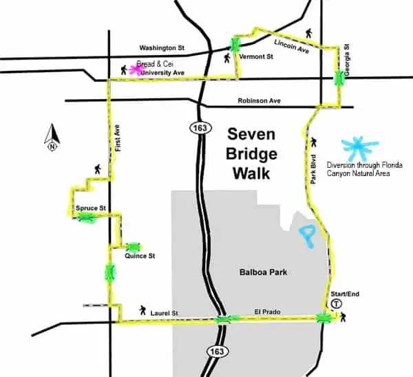 Highlighted map of 7 Bridges Hike San Diego