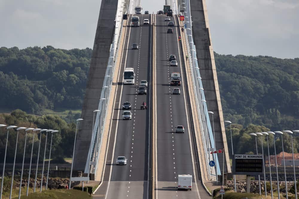Pont de Normandie bridge - ascending the span while touring France by car