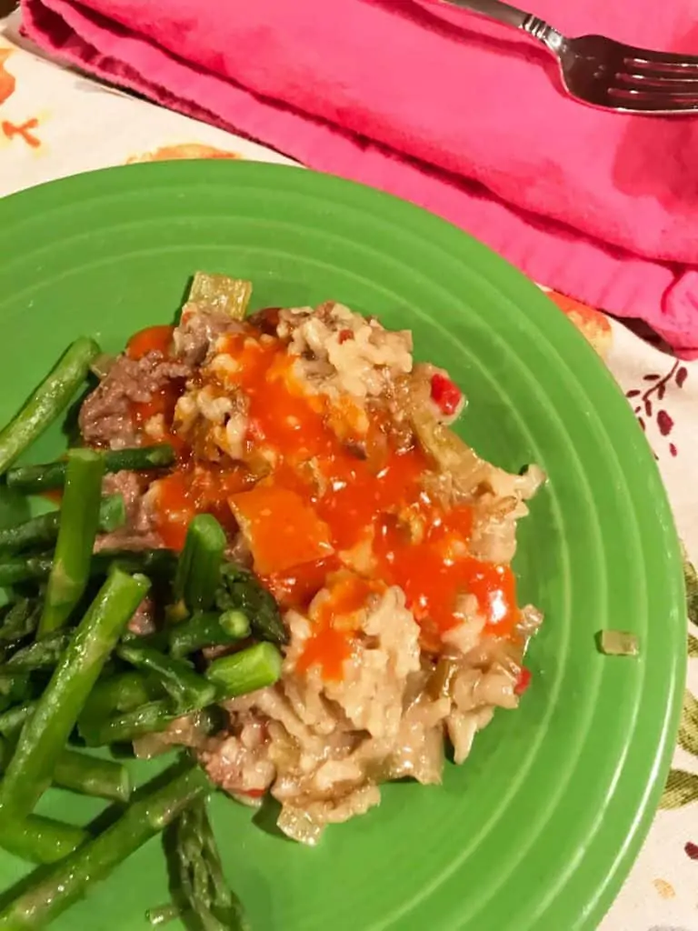 Iowa chow mein with sriracha sauce