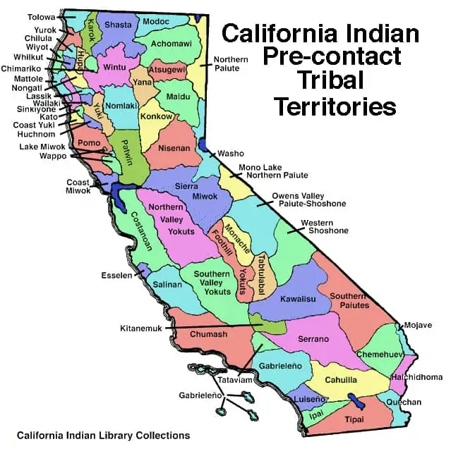 Map of California indian tribal territories.