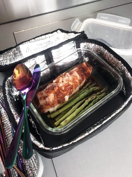 The complete campervan meal - chili-glazed salmon and asparagus