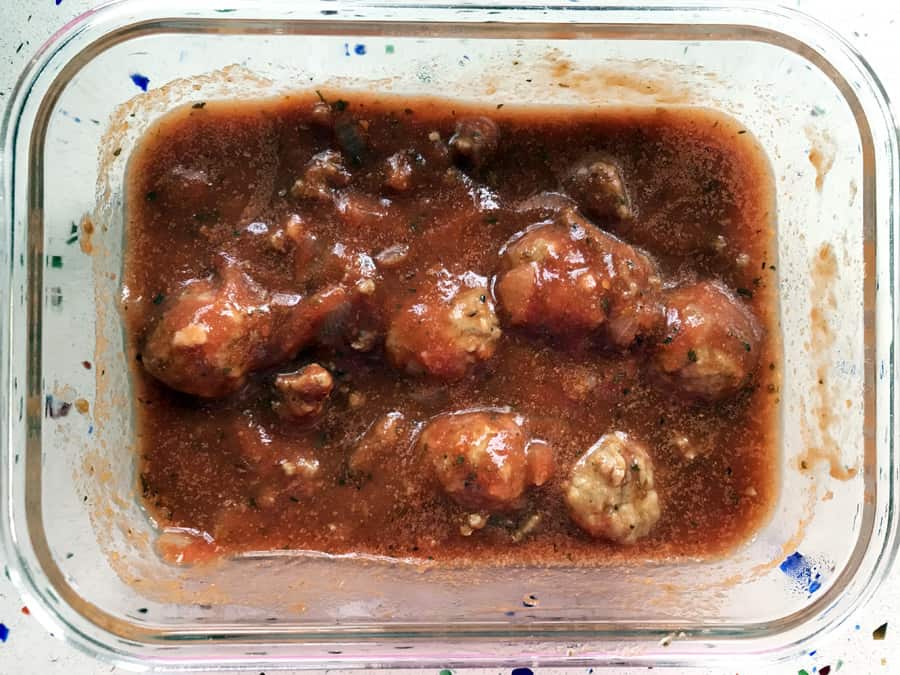 meatballs and sauce, ready to cook