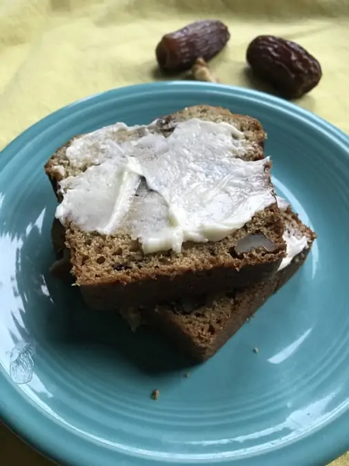 Sliced and buttered date bread