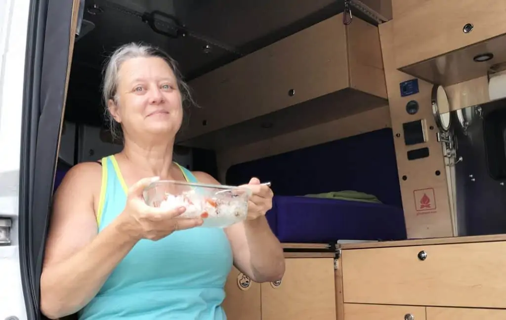 me eating in van