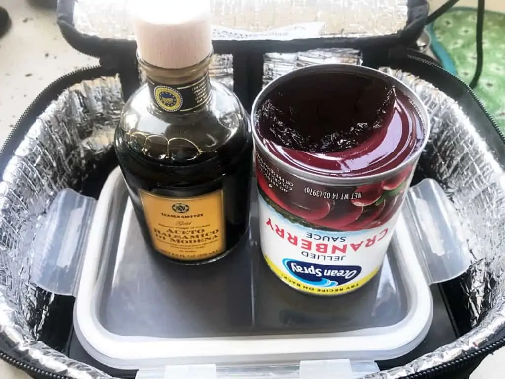 Ingredients for cranberry balsamic glaze sitting in a Hot Logic Mini