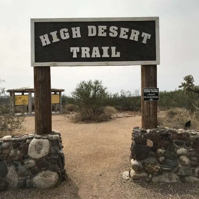 High Desert Trail sign in Black ROck City AZ.  Great easy hike for a solo-female campers and hikers.