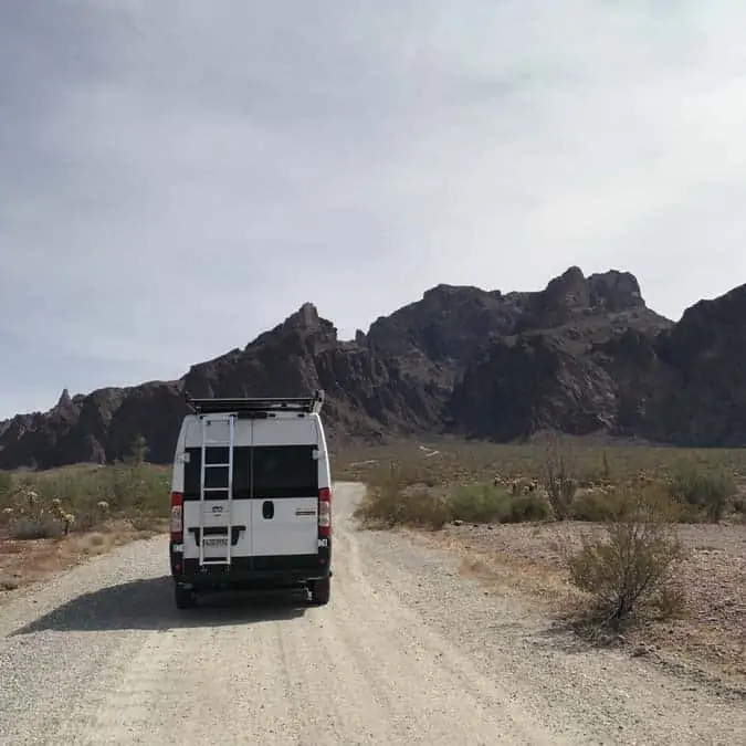 Dirt road leading up to Palm Kanyon in Kofa NWR. With converted Promaster van.