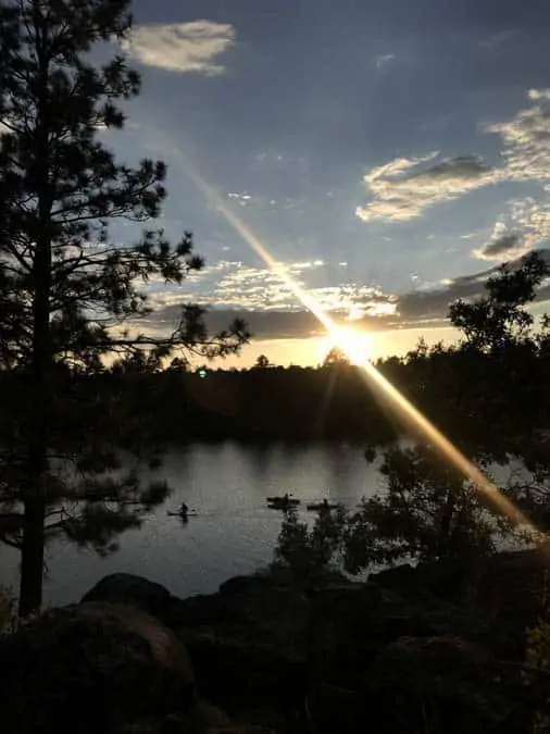 Sunset over Fool Hollow Lake. Show Low, AZ. Women camping alone.