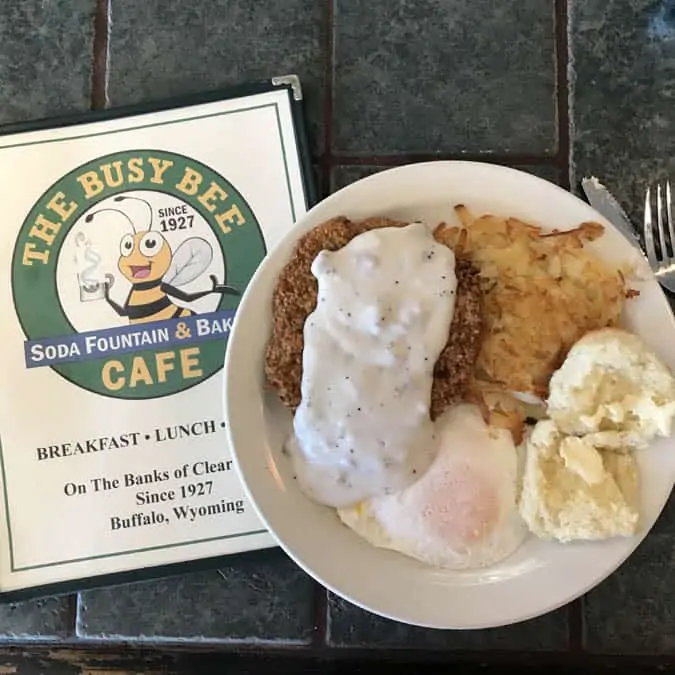 Breakfast at The Busy Bee, Buffalo WY. Menu and chicken fried steak